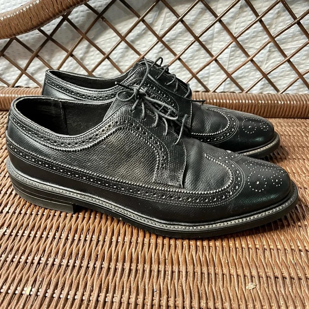 Vintage Executive Imperials Black Wingtip Full Brogue Oxfords Shoes Size 9C
